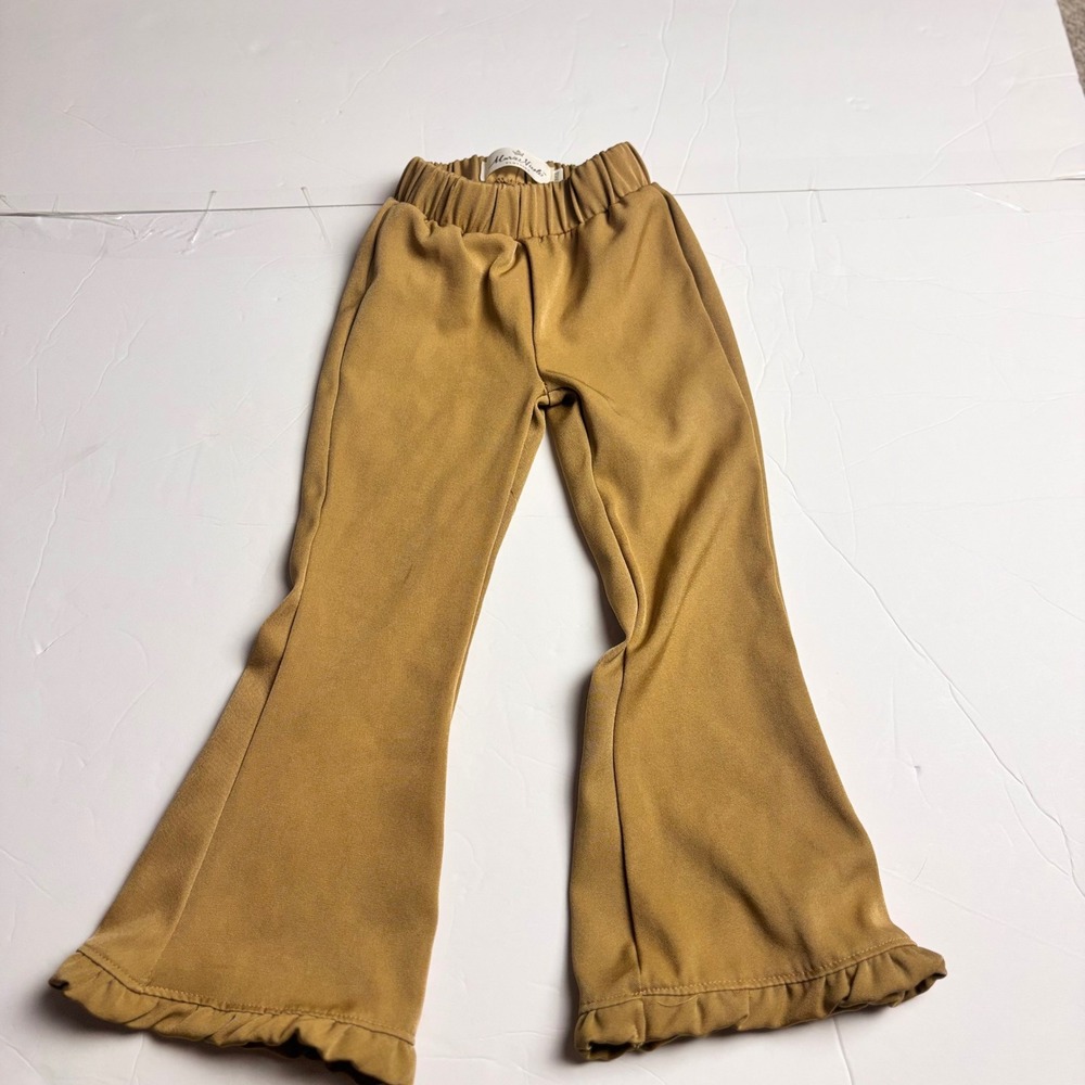 Marie Nicole Clothing Girls Mustard‎ Tan Ruffle Bell Bottom Flare Pants 12-18M